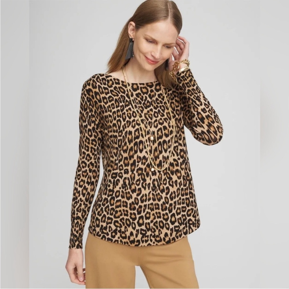Chico's Animal Print Long Sleeve Top